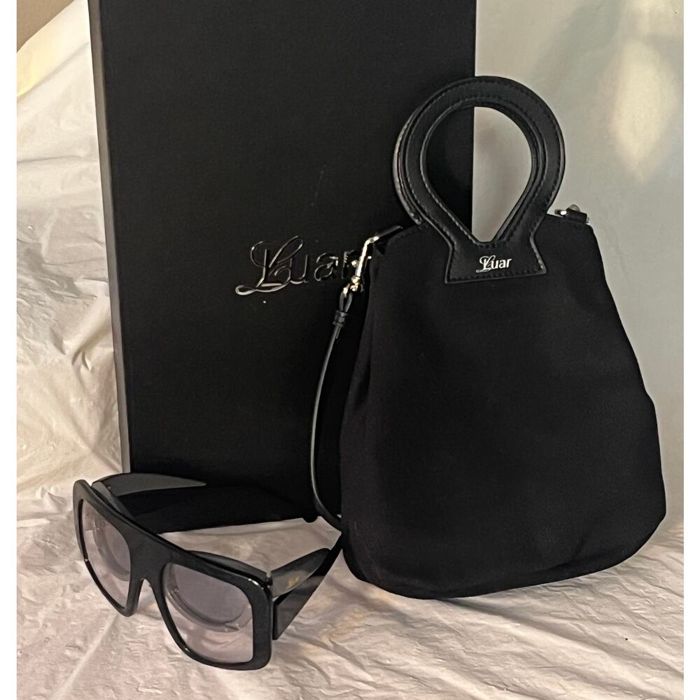 LUAR Double Eyewear Black Grey Double Frame Sunglasses Mini Brooke Bag Box